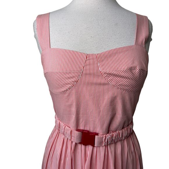 SILVIA TCHERASSI Dione Striped Midi-dress In Orange Embroidered Flower MEDIUM - Picture 6 of 12